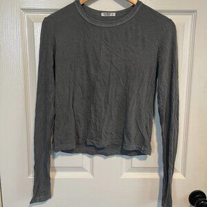 Buck Mason Washed Grey Long Sleeve Boxy Cropped Tee
